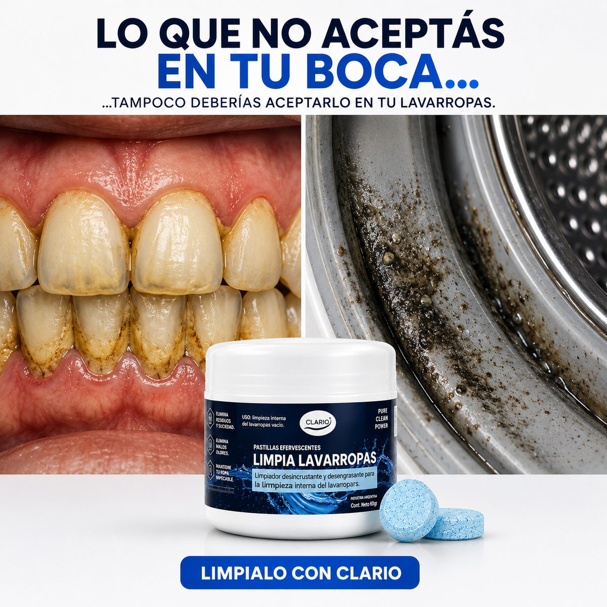 Pastillas Limpia Lavarropas CLARIO 12u Elimina Malos Olores